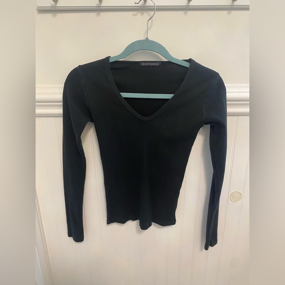 Brandy Melville Black Ribbed Long Sleeve Top